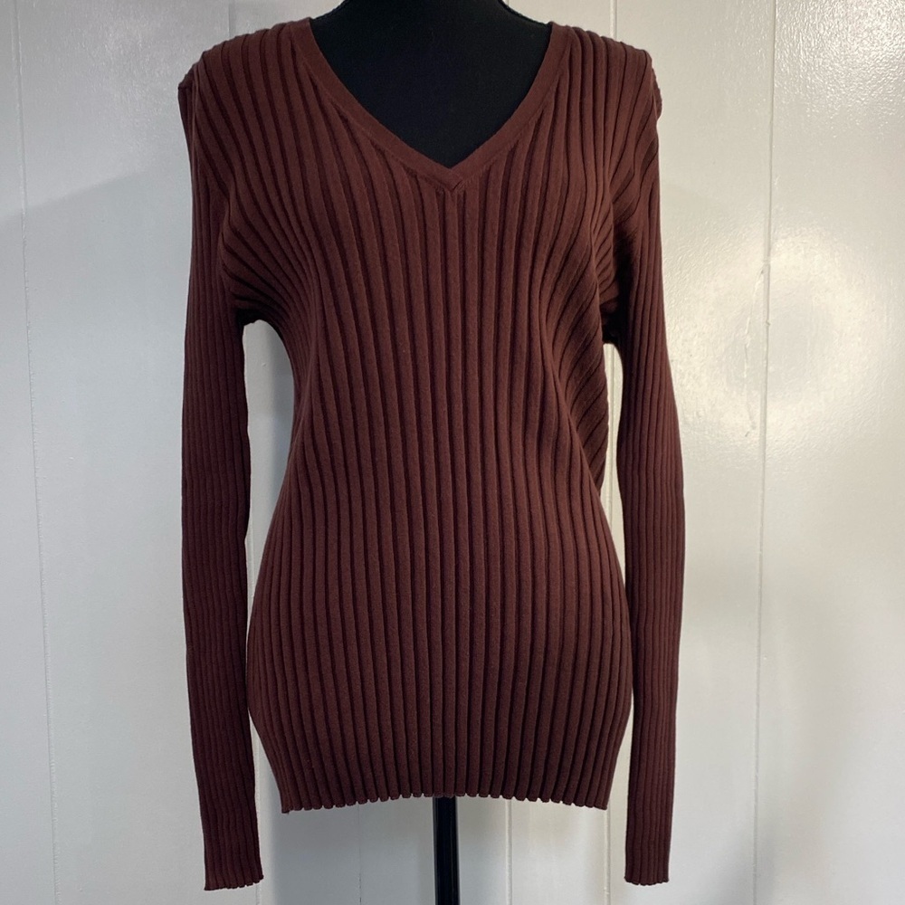 Sundance Burgundy V-Neck Ribbed Sweater Minimalist Cottagecore Organic Size XL